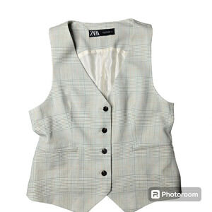Zara Plaid Button Front Vest